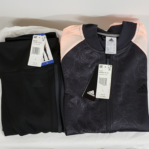 Adidas Ladies 3 Stripe Tights - Black/Carbon NWT! - Picture 7 of 8